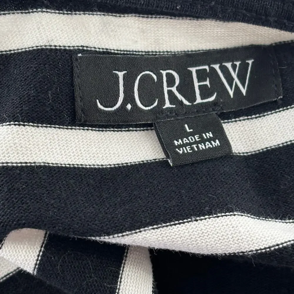 J. Crew Black Striped Cap Sleeve Cotton Knit Midi Dress